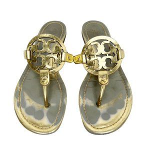 Tory Burch Sz 9.5 Metallic Gold Miller Slip On Sandals Leather